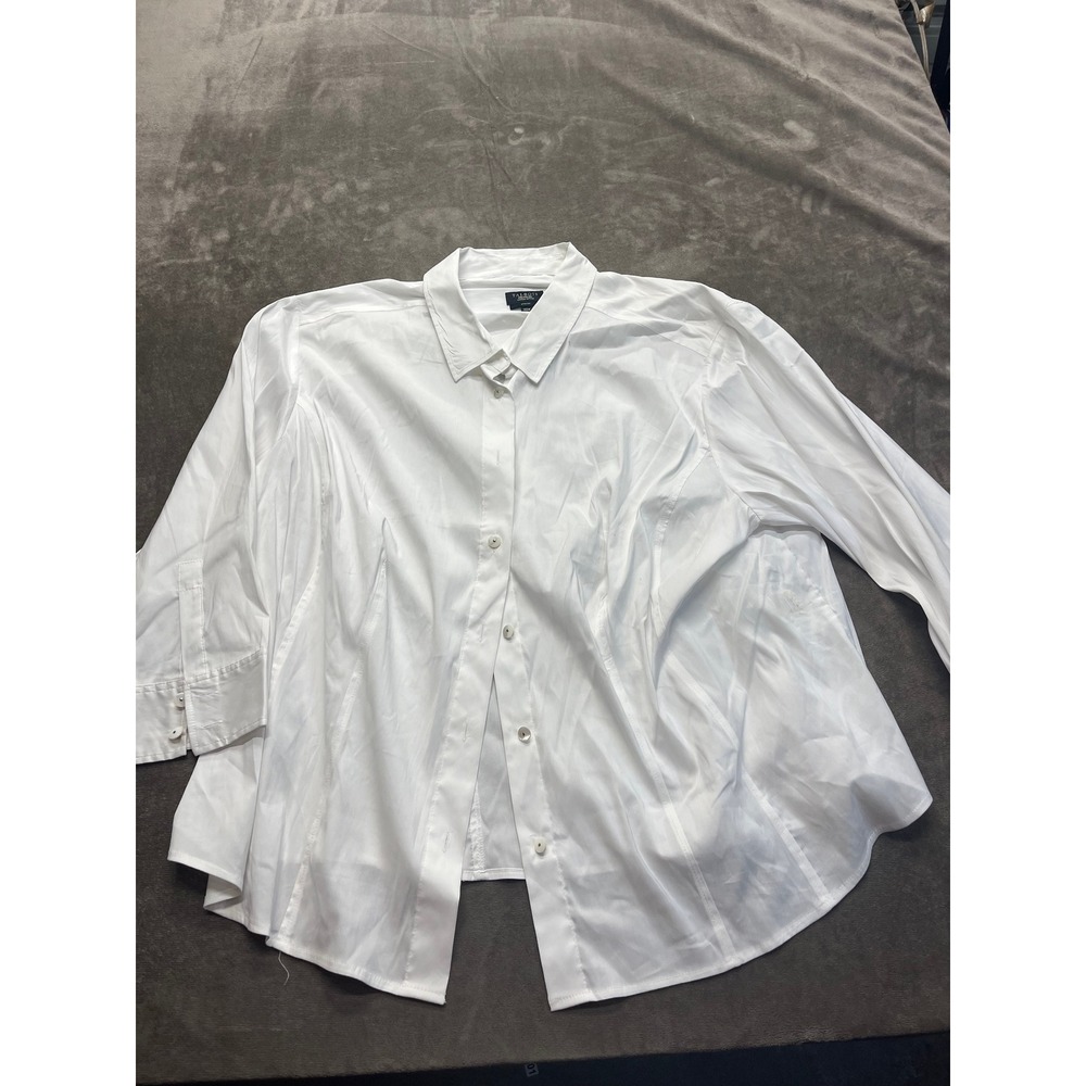 Talbots Woman Petites White Stretch Button Down Shirt 20W Plus Size Professional